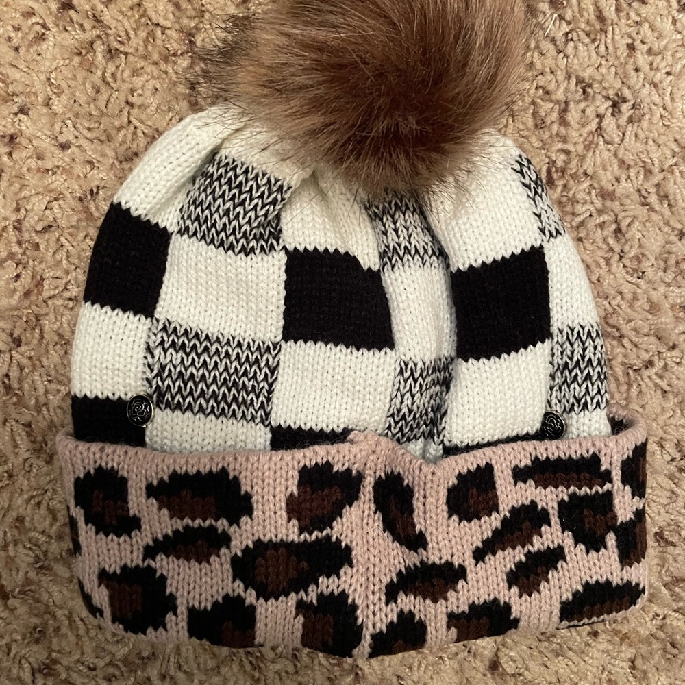 Cheetah and plaid stocking hat for women